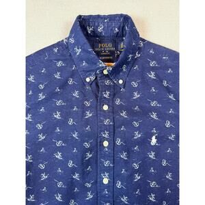 Polo Ralph Lauren Men's S Classic Fit Nautical Print Button Down Shirt Navy Blue